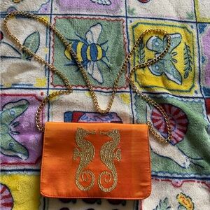 Shiraleah Chicago Nautical Orange And Gold Seahorse Shoulder Bag Purse